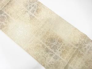 アンティーク　格子に花更紗模様織り出し袋帯（材料）